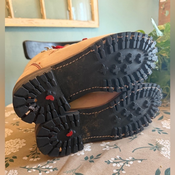 Freebird Hiker Combat boots Cream/White red stitching / laces EUC size 10 - Picture 7 of 10